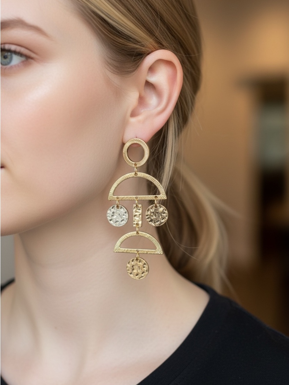 Gold Geometric Dangle Earrings - Elegant Statement Earrings